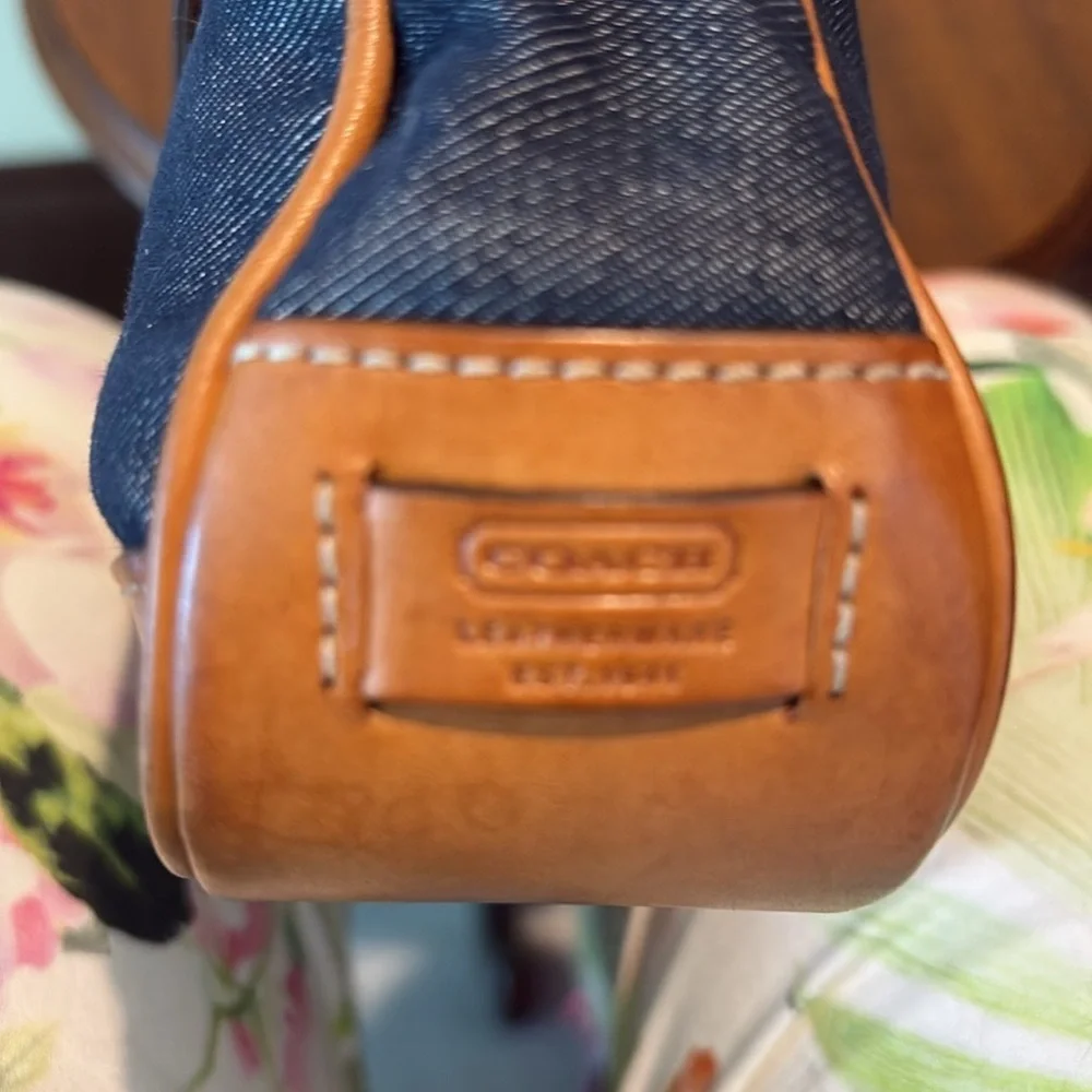 Coach vintage Y2K denim mini bag 7694 light brown leather trim satchel EVC